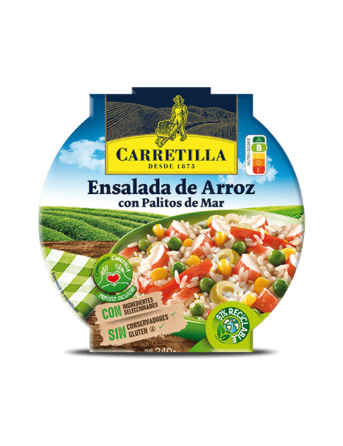 Ensalada de arroz con palitos de mar para vending