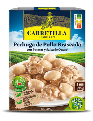 Carretilla Pechuga Pollo Braseada con Patata Parisina y Salsa Queso 10UDS de 285Gr