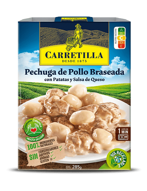 Carretilla Pechuga Pollo Braseada con Patata Parisina y Salsa Queso 10UDS de 285Gr