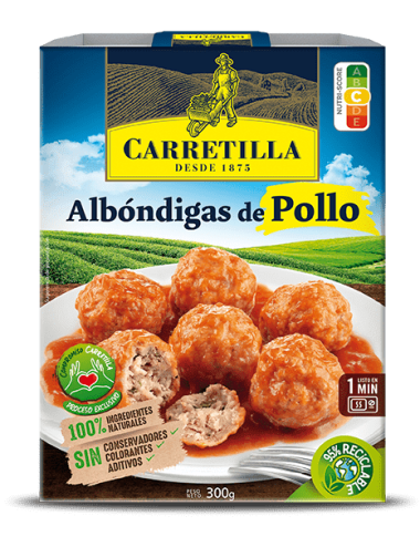 Carretilla Albóndigas de Pollo Carretilla 10UDS de 300GR (Ingredientes 100% Naturales,Sin Conservadores Colorantes ni Aditivos)