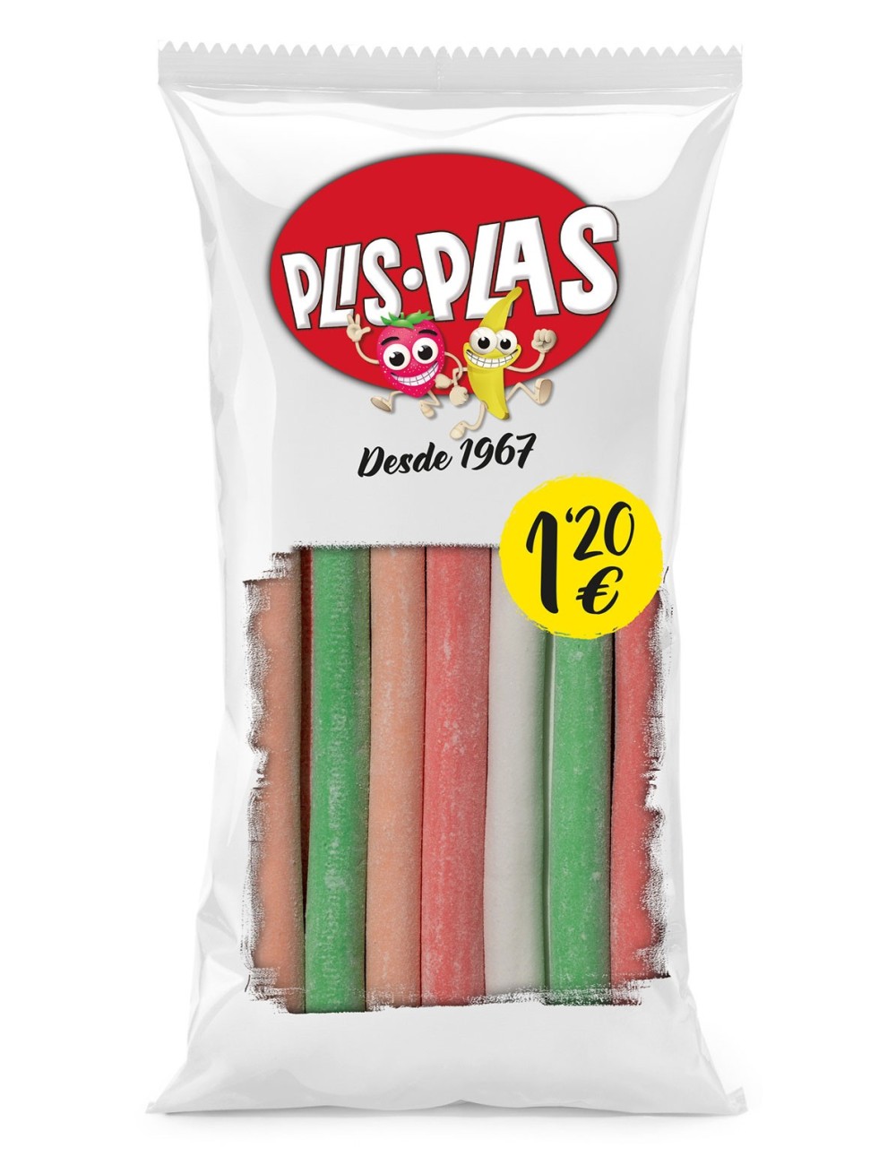 Plis-Plas Bolsa Regaliz, Lapices de Sabores Cereza,Melocoton,Fresa Nata y Sandia 15UDS de 95 GR