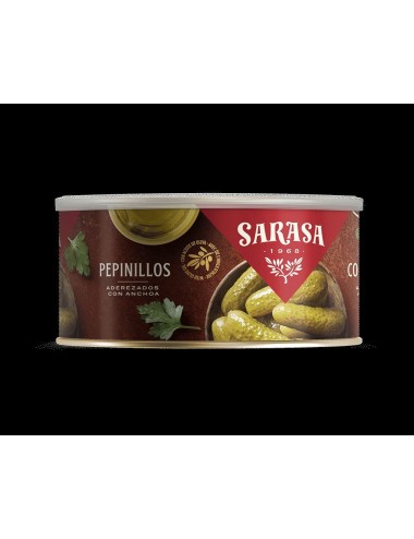 Sarasa Pepinillo Aderezados con Anchoa y Aceite de Oliva 6 UDS de 1,100 GR (Sin Gluten) Etiquetado Multilenguage.