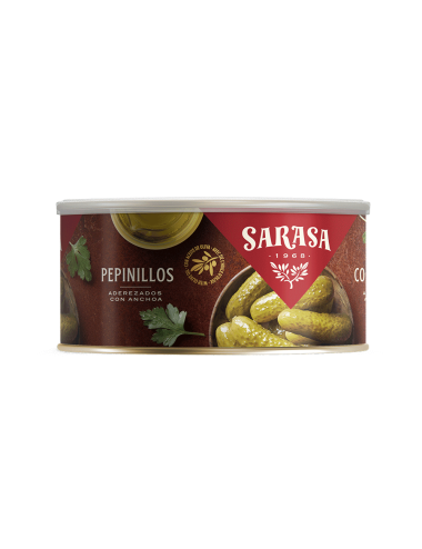 Sarasa Pepinillo Aderezados con Anchoa y Aceite de Oliva 6 UDS de 1,100 GR (Sin Gluten) Etiquetado Multilenguage.