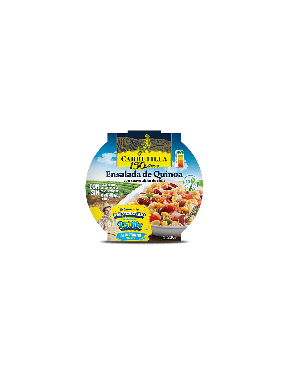 Carretilla Ensalada de Quinoa con Suave Aliño de Chili 8 UDS de 230 GR con Ingredientes Seleccionados,Sin Gluten