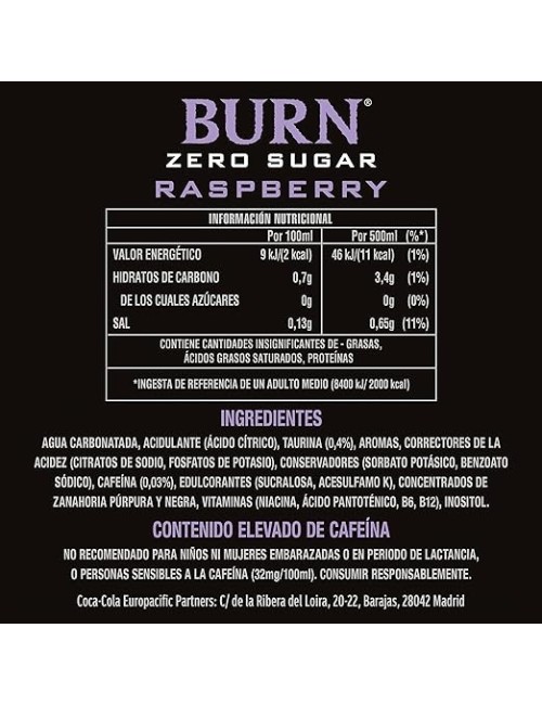 Burn Zero Raspberry 12 Uds de 500 ML