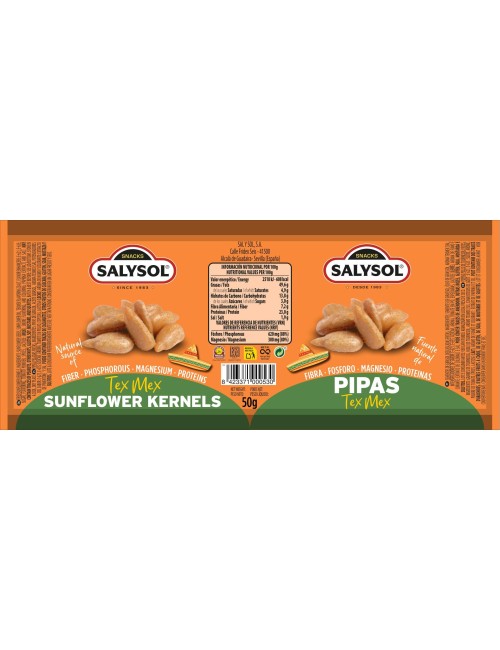Salysol Pipas Tex Mex 96 UDS de 50 GR Etiquetado Multi Lenguaje,Máxima Frescura(Caducidad Siempre mas de Dos Años y Medio)