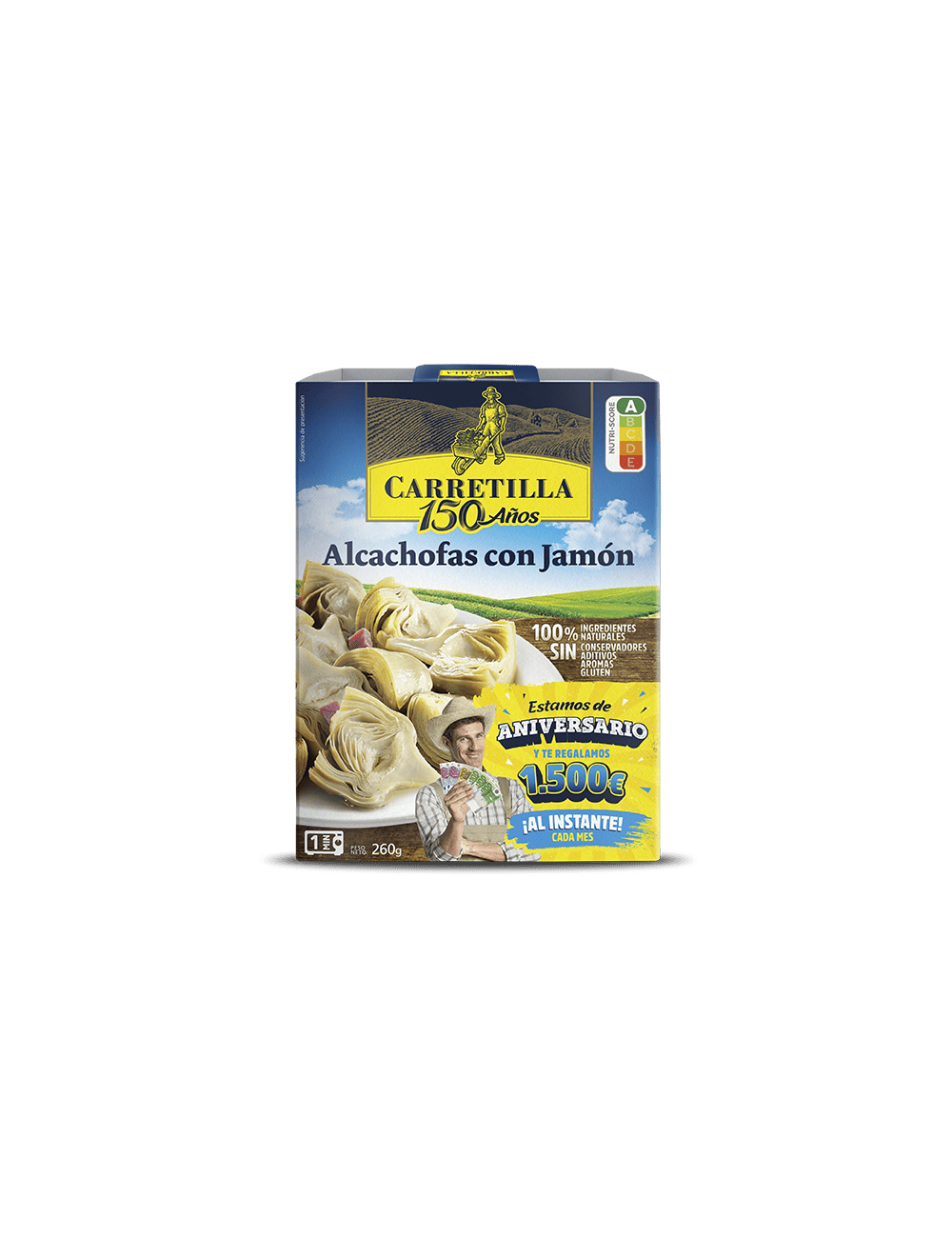 Alcachofas con Jamón Carretilla 10UDS de 260GR Platos Listos en 1 Minuto,100% Ingredientes Naturales Sin Gluten  ni Aditivos.
