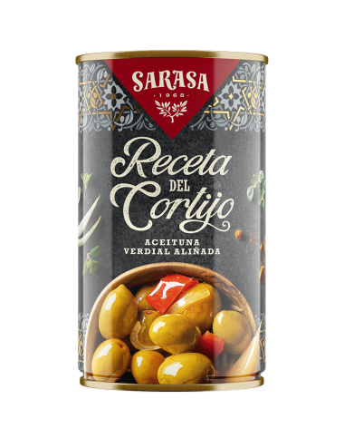 Sarasa Aceituna Aliñada Receta del Cortijo Lata 12UDS de 2370GR Etiquetado Multi Lenguaje (Formato Especial Vending)
