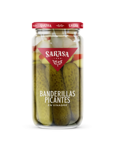 Sarasa Banderilla Picante Entera Vinagre Bandeja de 12 Unidades (Peso Bruto 0,52 Kg Peso Escurrido 0,15 Kg