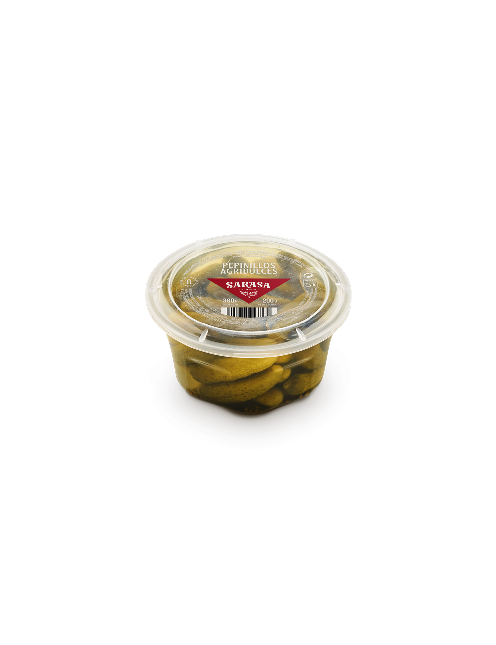 Sarasa Pepinillo Agridulce 150/300 Tarrina,Caja de 6 Unidades de Peso Bruto 420 Gr,Escurrido 200Gr
