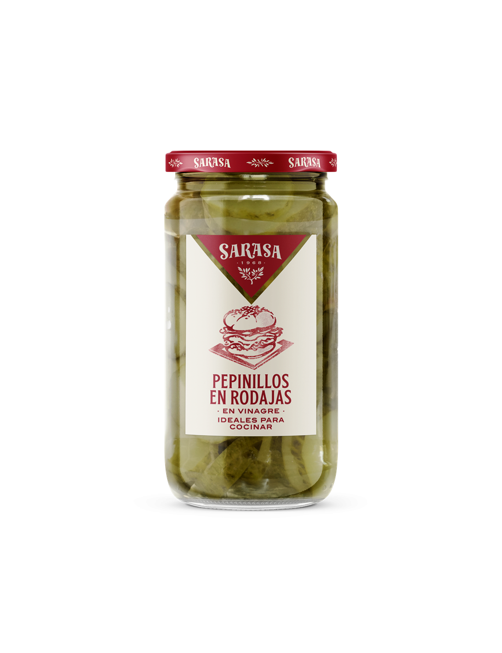 Sarasa Pepinillo Vinagre Rodaja,Bandeja de 12 Unidades Peso Bruto 520 Gr,Peso Escurrido 180 Gr