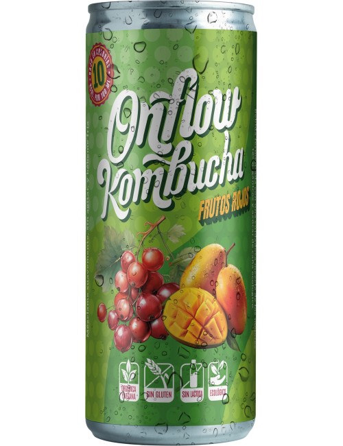 Onflow Kombucha Frutos Rojos 20 UDS de 25 cl Ecológico,Sin Gluten,Sin Lactosa y Orgánico y Vegano.
