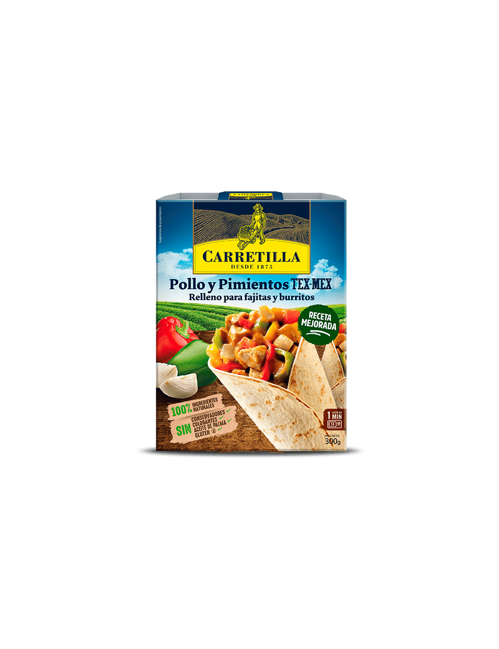 Carretilla Pollo y Pimientos Tex-Mex Relleno Para Fajitas y Burritos Pollo y Pimientos 10 UDS de 300 GR,Ingredientes Naturales