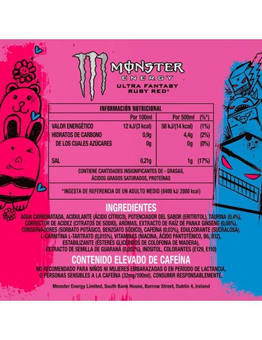 Monster Energy Ultra Fantasy Ruby Red 24 UDS de 500 ML Zero Azucar