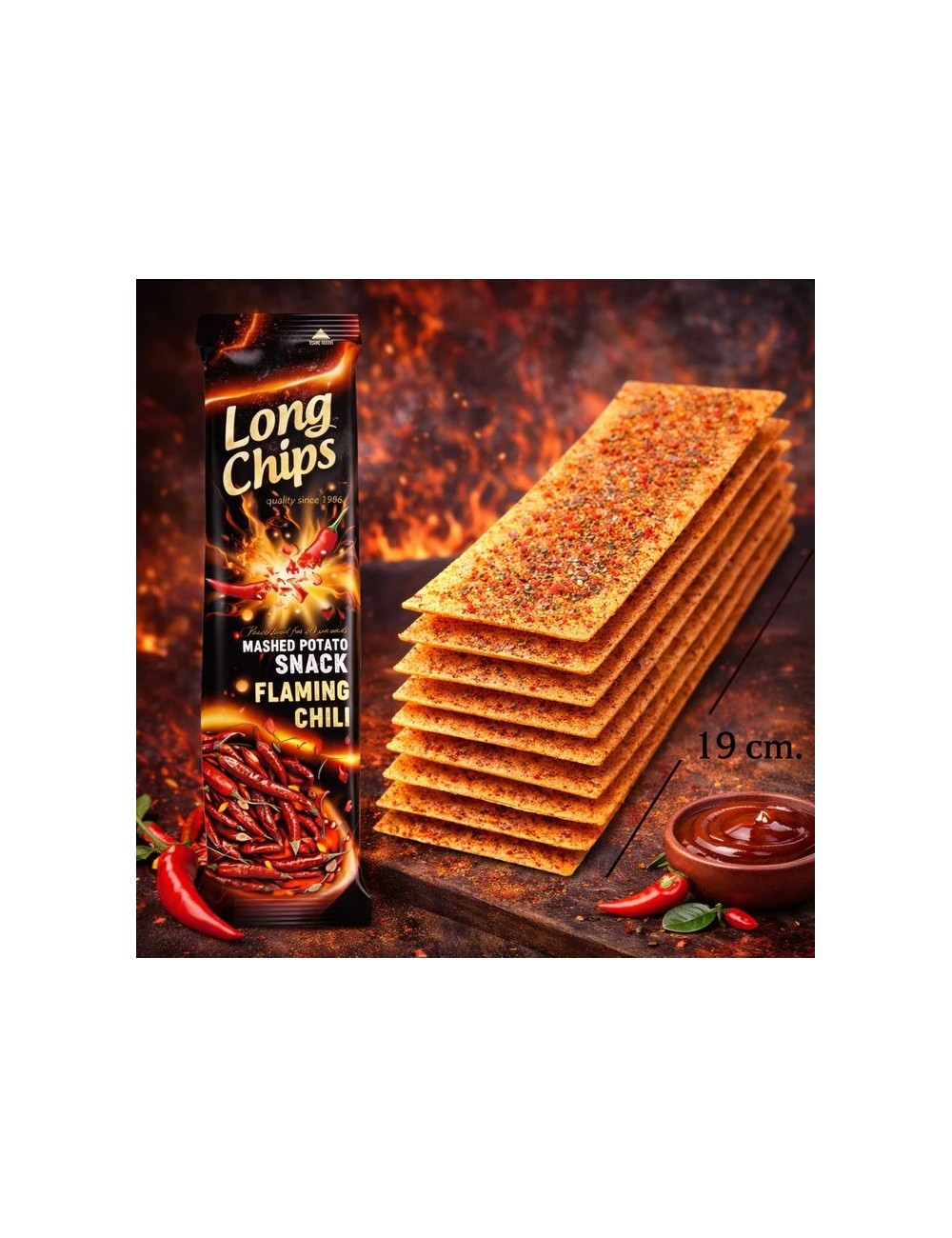 Long Chips Sabor Chile Picante 20 Uds de 75 Gr,Producto Muy Picante (Etiquetado Multi Lenguaje)