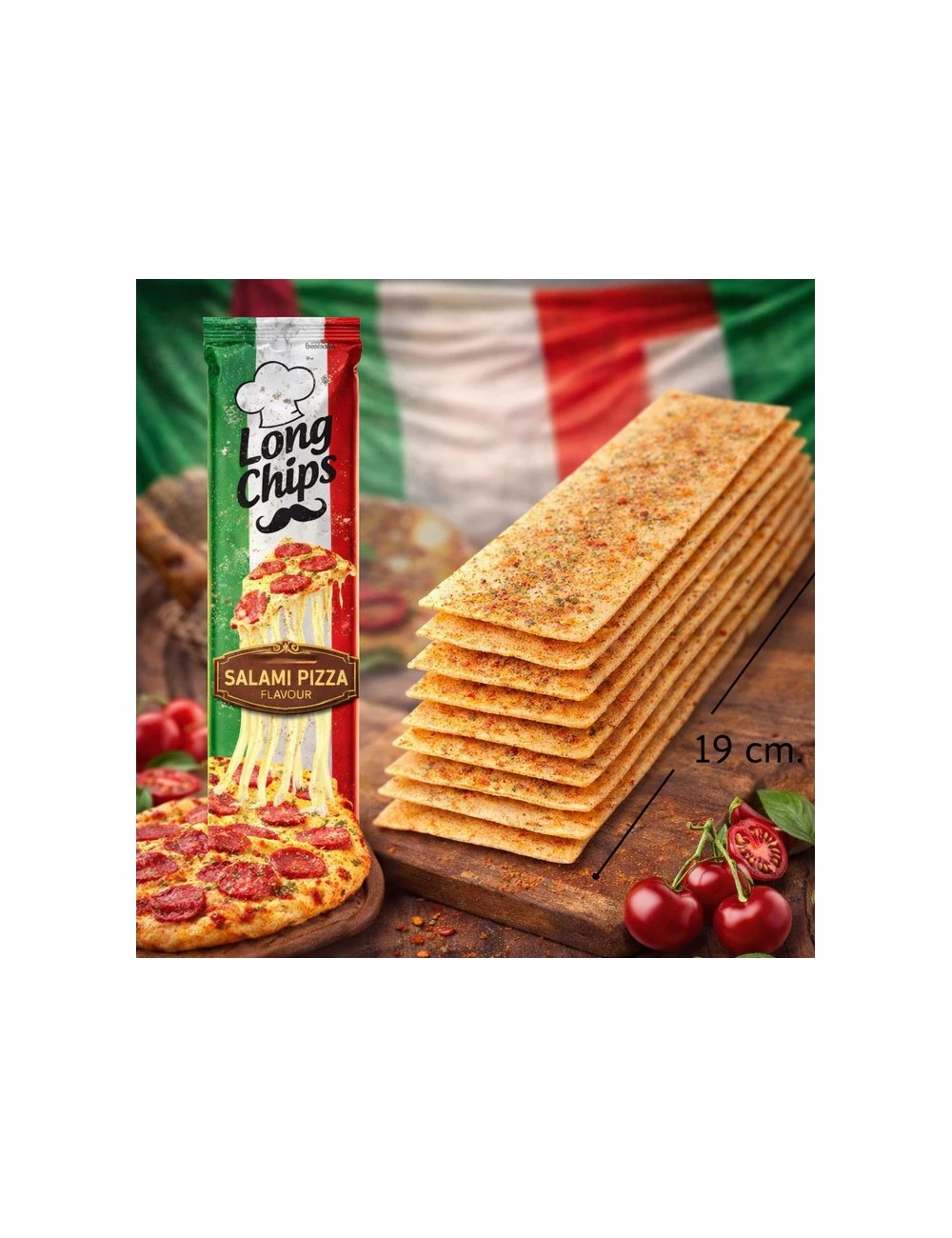 Long Chips Sabor Pizza de Salami 20 Uds de 75 Gr (Etiquetado Multi Lenguaje)