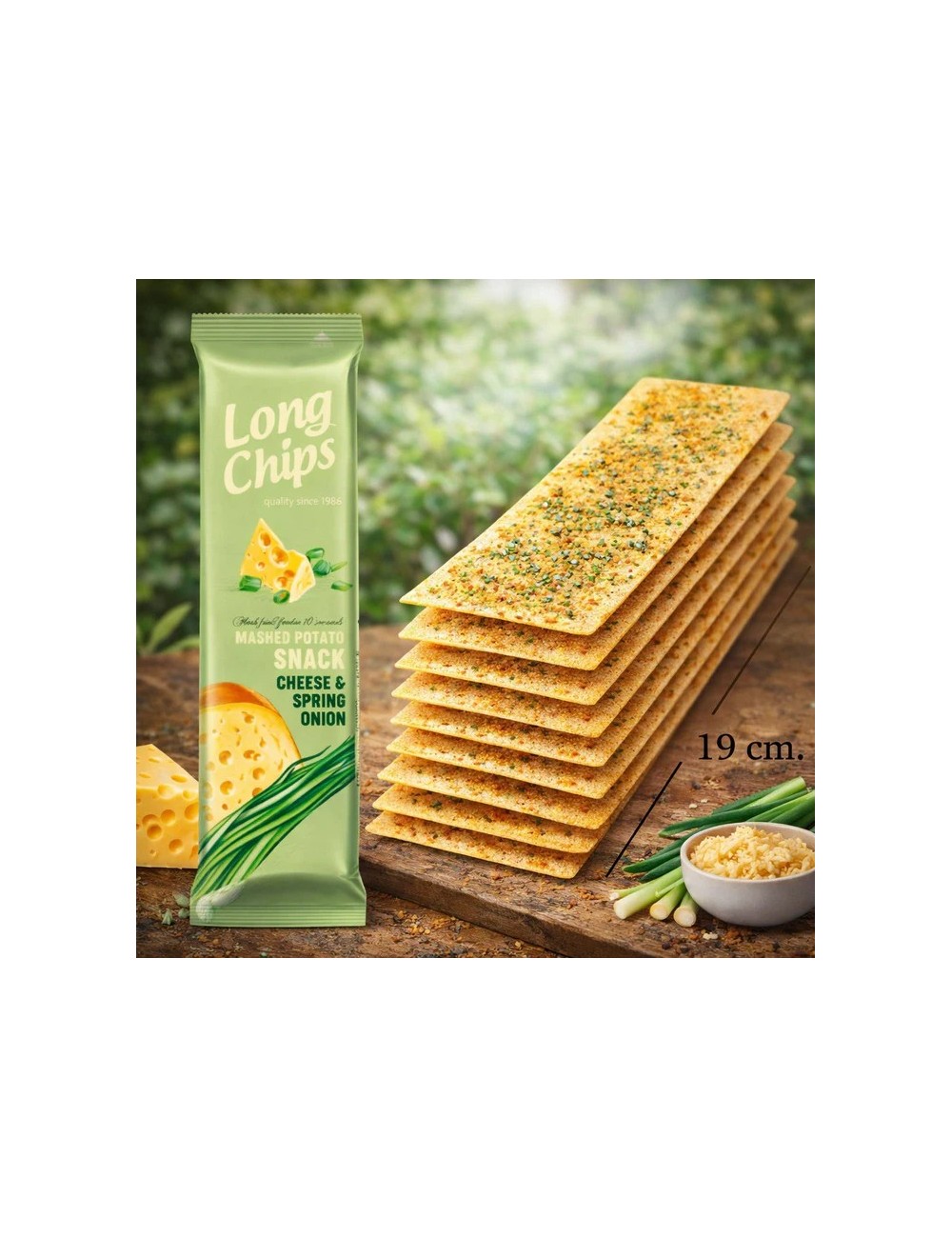 Long Chips Sabor Queso y Cebollino 20 Uds de 75 Gr (Etiquetado Multi Lenguaje)