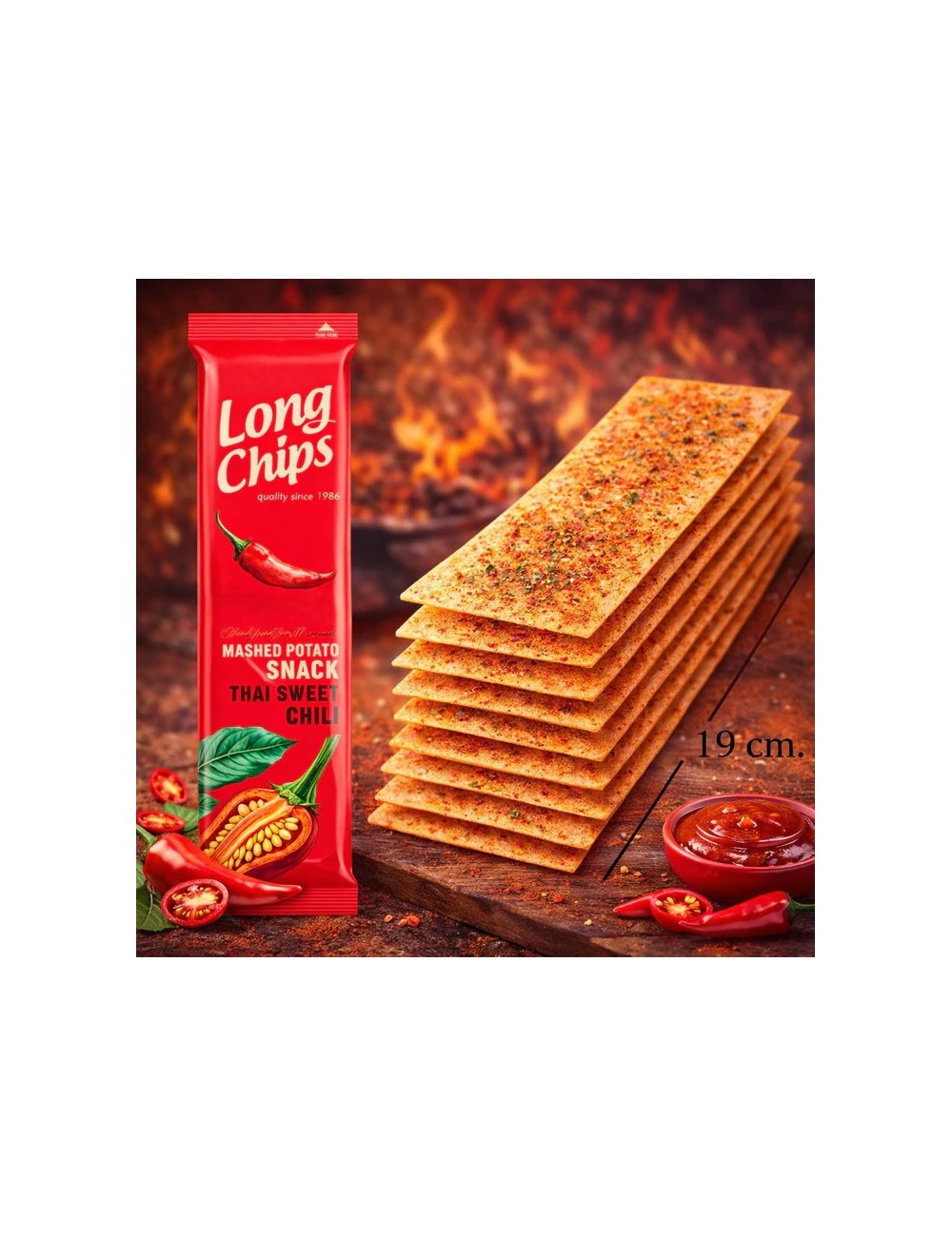 Long Chips Sabor Thai Sweet Chilli 20 Uds de 75 Gr,Producto Picante (Etiquetado Multi Lenguaje)