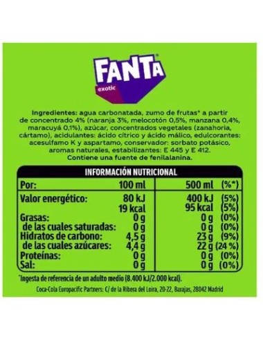 Fanta Exotic 24 Uds de 500 Ml Bajo en Calorias,4% de Zumo