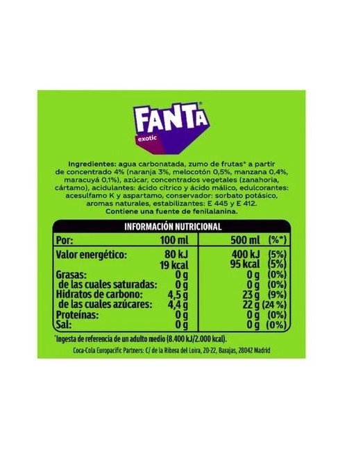 Fanta Exotic 24 Uds de 500 Ml Bajo en Calorias,4% de Zumo