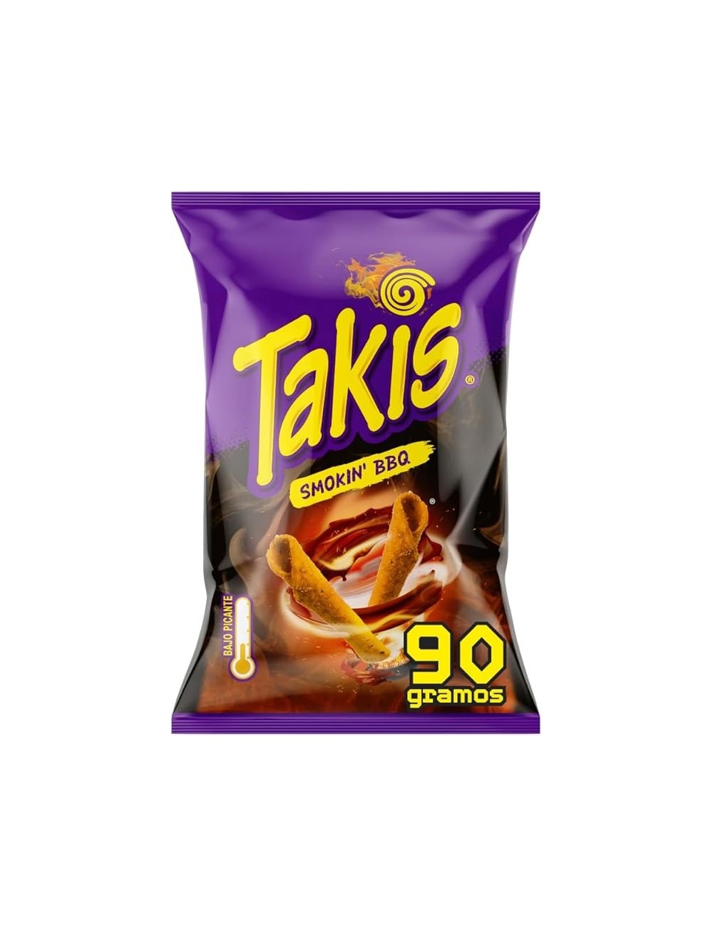 Takis Smokin BBQ 18 Uds de 90 Gr Maíz Enrrollado con Sabor a Barbacoa Ahumada(Nivel Bajo Picante,Multilenguaje sin Tarificar)