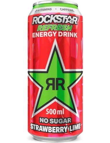 Rockstar Strawberry Lime 12UDS de 500 ML Zero Azúcar,Fresa Lima
